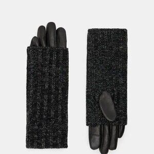 AllSaints Zoya Leather Gloves w/ Metallic Knit Cuff | Black | XS | NWT MSRP $119